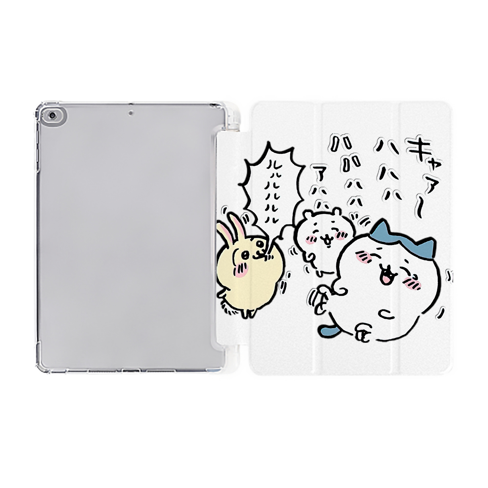 （画像用） ちいかわ うさぎ Chii-kawa usagi IPad ケース ペン収納付き 三つ折りスタンド PUレザー×シリコン 対応機種9.5/10.5/10.9インチ